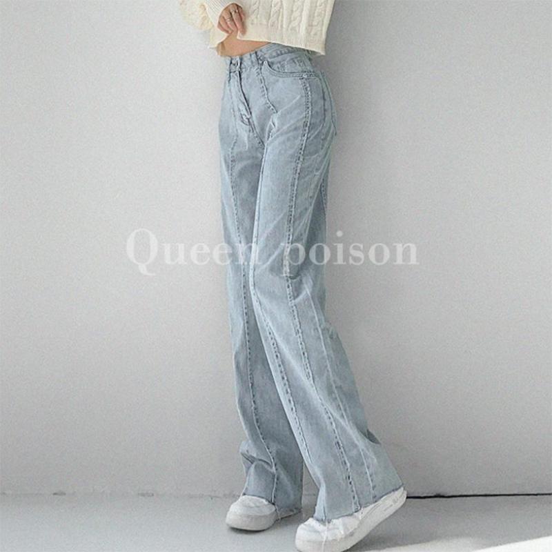 American Retro Stitching Topstitching Jeans Women's Loose Drape Wide-leg Straight-leg Pants High-waist Casual Thin Mopping Pants
