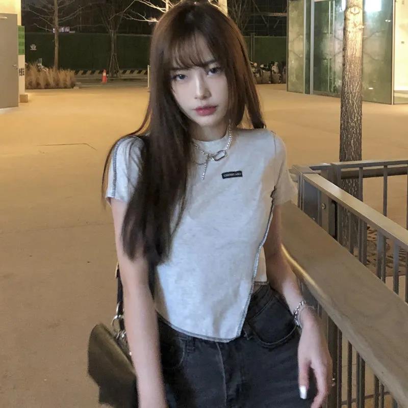 Women Ladies Summer Personality Tops Irregular Loose Short Sleeve Short T-shirt Blouse