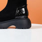Black Boots Woman Autumn and Winter Velvet Elastic Boots Korean Version of Wild Short Boots Increased Thick-soled Boots Martin Plush Boots