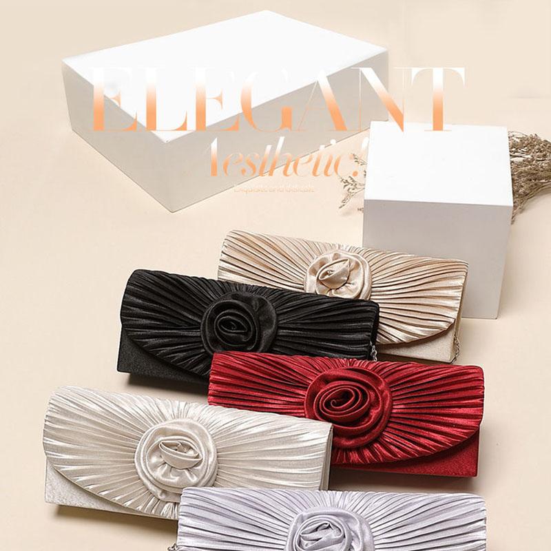 Ladies Elegance Luxury Clutch Bag Shoulder Bag Pleated Satin Wedding Evening Banquet