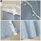 Fashion Lace Stitching One-shoulder Denim Dress Buttoned A-line Skirt Small Summer