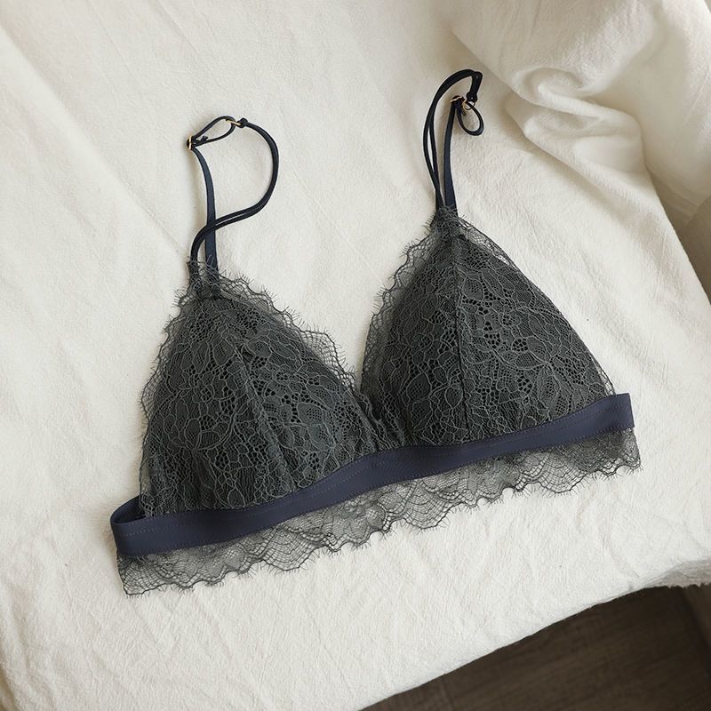 Underwear Women's French Thin Triangle Cup Lace Edge No Steel Ring Big Breasts Shows Small Breasts Bras Ultra-thin Girls Bras