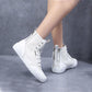 Leather High-top Boots Children's Student Double Zipper Casual Flat Canvas Western Style Silver Single Shoes Women