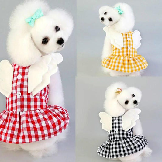 Small Dog Clothes Small Wings Plaid Skirt Summer Thin Pet Dog Clothes
