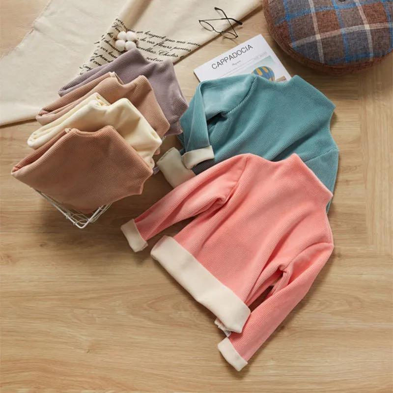 Girls Plus Fleece Cationic Warm Clothes Self-heating Autumn and Winter Double-sided Fleece Turtleneck Sweater Bottoming Shirt