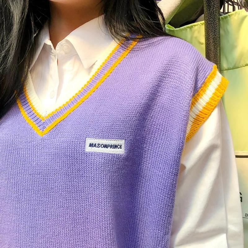 Spring and Autumn Sleeveless Knit Vest Vest Girl Student Loose All-match Sweater