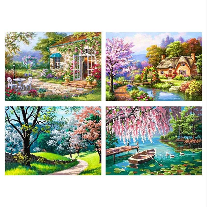 Landscape Diamond Painting Full Diamond Bedroom Dining Room Small Diamond Embroidery Sticker Diamond Cross Stitch Landscape Painting