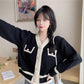 Short Women's Tops Lazy Japanese Ladies Xiaoxiangfeng Cardigans Outer Jackets Spring and Autumn Thin Knitted Jackets Black and White Stitching Colors