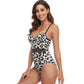 Swimsuit Women's Hard Cup Leopard Print One Piece Stitching Gathered Ladies Swimsuit Cross Straps