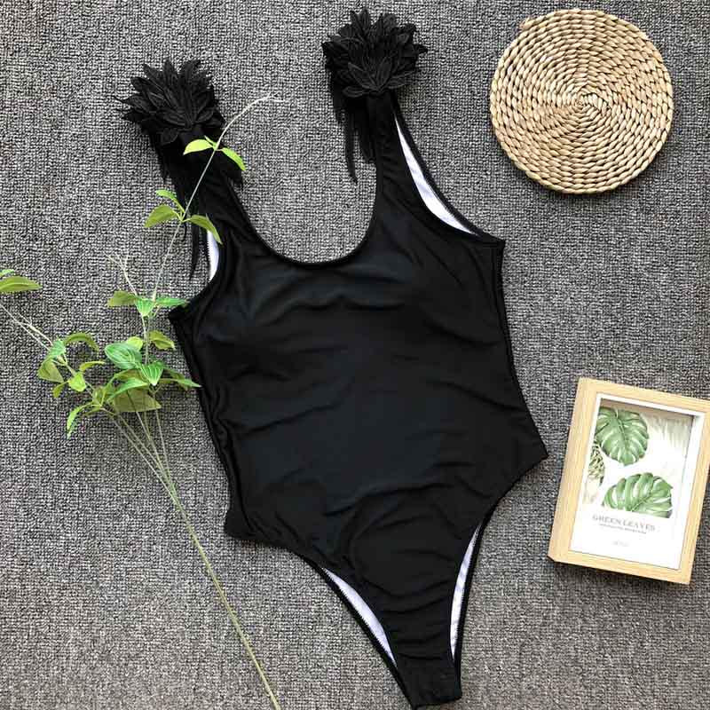 Wing Design One Piece Swimsuit Women 2019 Straps Solid Women Swimwear Fitness Bodysuit Backless Body