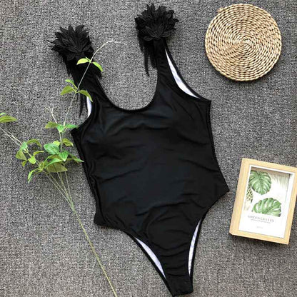 Wing Design One Piece Swimsuit Women 2019 Straps Solid Women Swimwear Fitness Bodysuit Backless Body