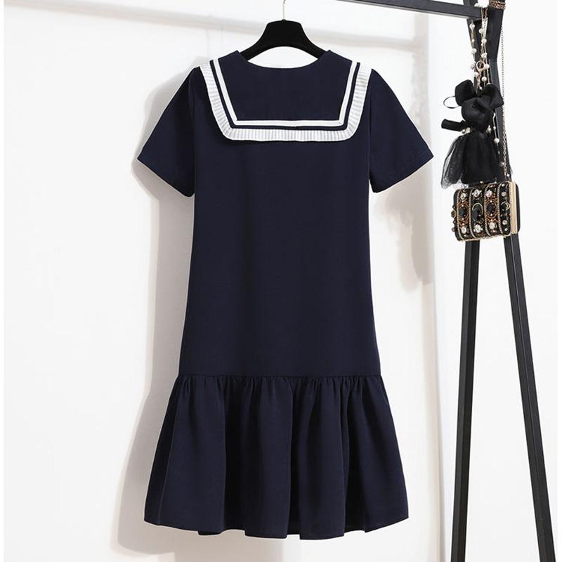 Sailor Collar Navy Dress Sweet Bow-knot Girl Retro Style Student Girls Knee-length Solid Color Dress
