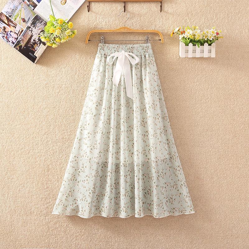 Summer High Waist Chiffon Women Midi Skirts Casual Floral Print Female Skirt Maxi Beach Skirt