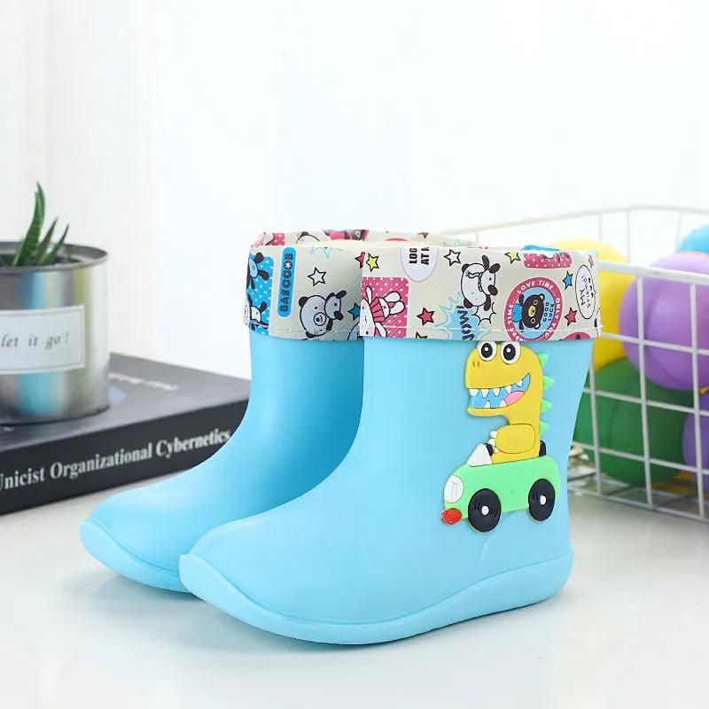 Rain Boots for Kid Plush Warm Winter Rain Shoes Child Cartoon Waterproof Rainboots