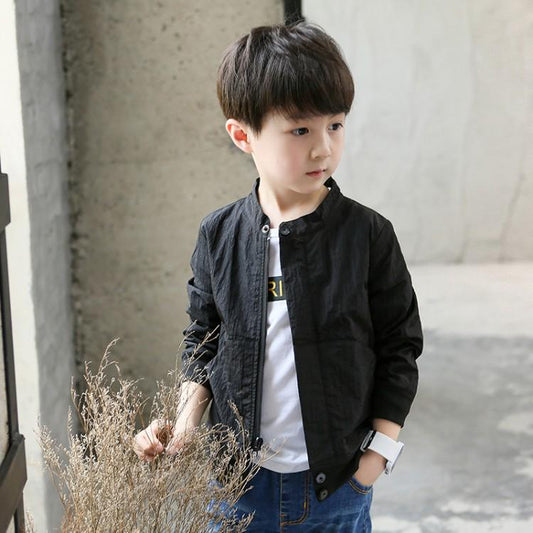 Autumn Boys Casual Soild Jacket Kids Cotton Thin Long Sleeve Buttons Zipper Coat