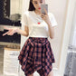 Spring and Summer Fashion Solid Color Suit Skirt Women's Short-sleeved T-shirt High Waist Irregular Plaid Skirt Two Pieces