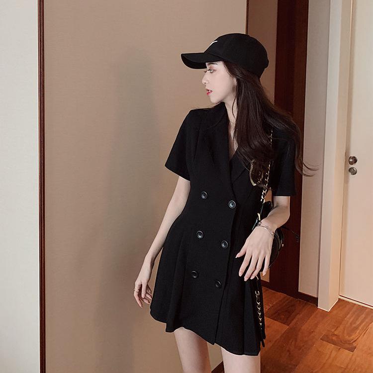 Women's Summer Dress Girls Short Sleeve Turn-down Collar Solid Color Knee-length Daily Wear Office Dating Party