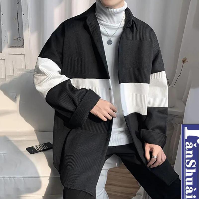Sweater Cardigan Coat Men's Loose Stitching Color Thickened Knitted Cardigan Coat Warm and Comfortable Breathable Men's Sweater