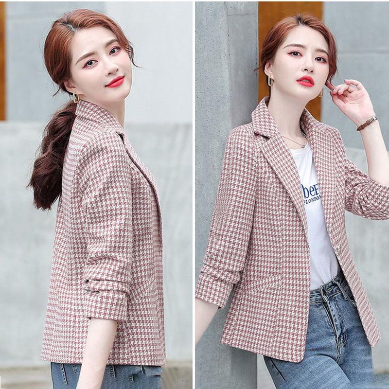 Spring and Autumn Plaid Suit Loose Retro Casual All-match Thin Short Suit Jacket Women
