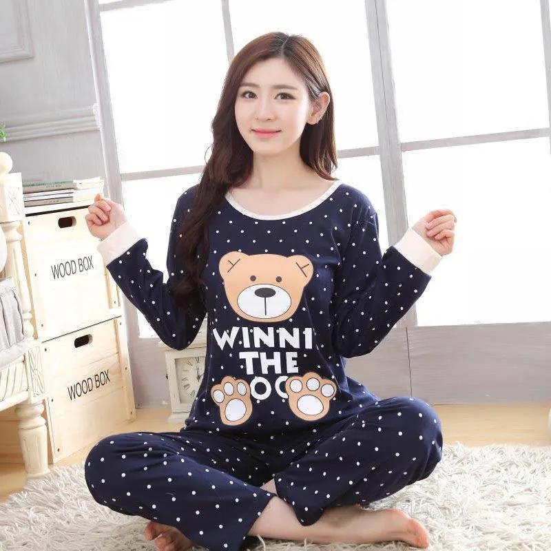 Long Sleeve Printed Pajamas Women's Sweet Loose Floral Printing Home Wear Two-piece Set Spring Autumn Printed Round Neck Pajamas Set