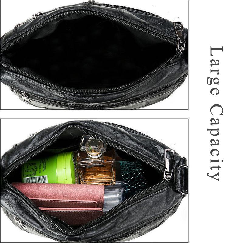 Women Multi-Layer Crossbody Bags Portable Large Capacity Classic Soft Surface Printing Black PU Leather