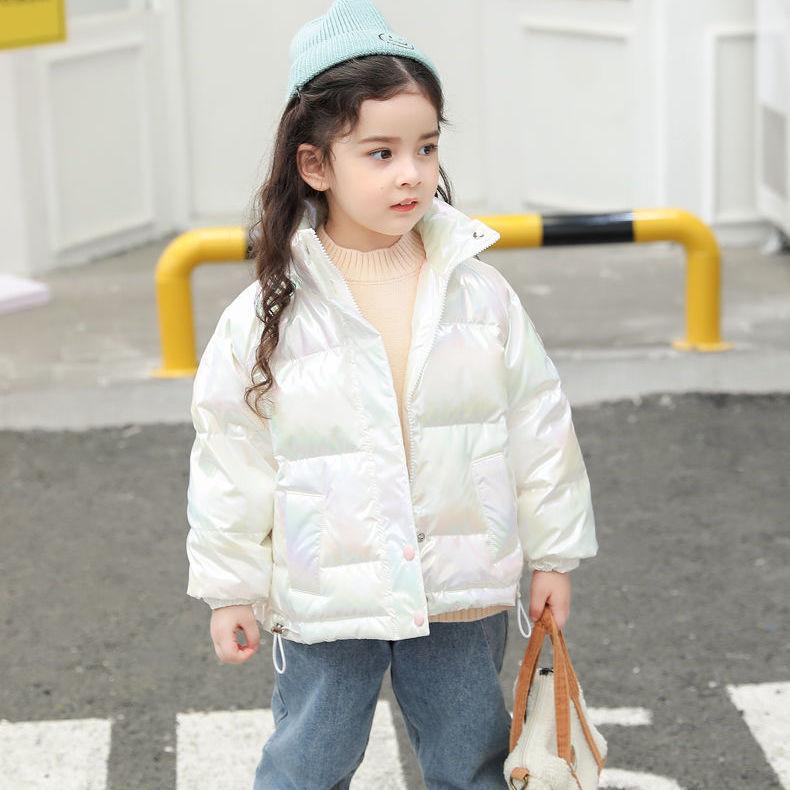 Girls' Shiny Warm and Windproof Cotton Jacket Fleece Padded Hooded Winter Padded Jacket