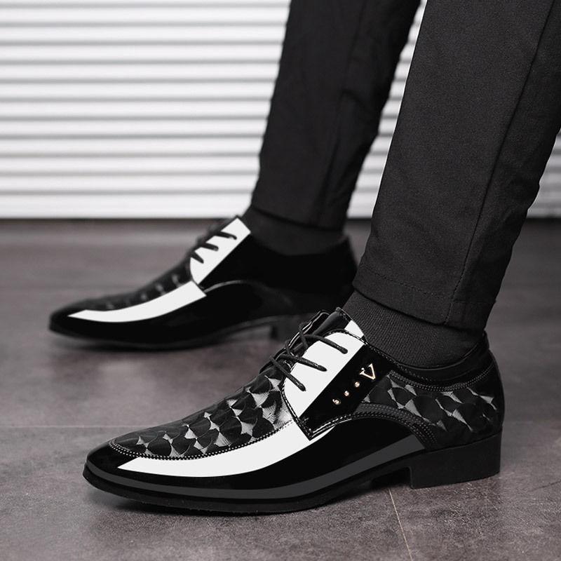 Men's Business Casual Lace-up Leather Shoes Korean Formal Dress Black Pointed Increase Wedding Shoes