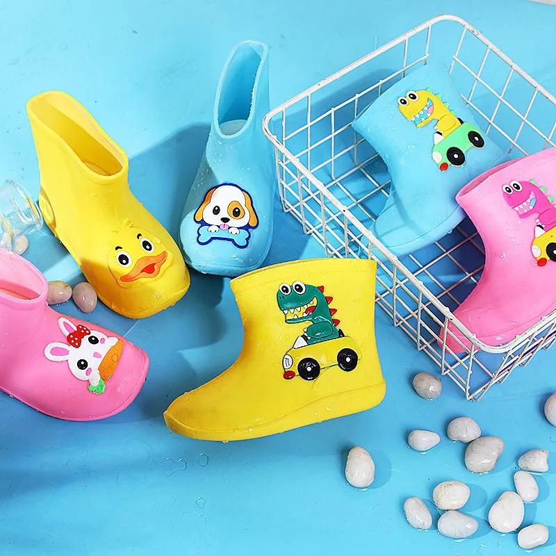 Rain Boots for Kid Plush Warm Winter Rain Shoes Child Cartoon Waterproof Rainboots