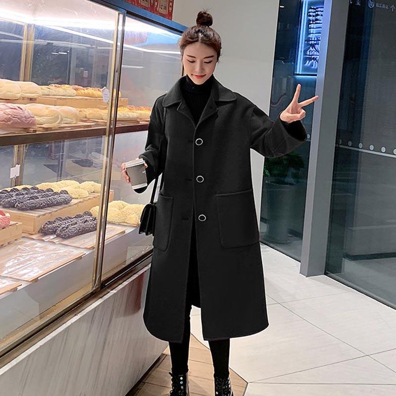 Autumn and Winter Coat Women's Large Size Mid-length Plus Cotton Thick Woolen Loose Casual Coat