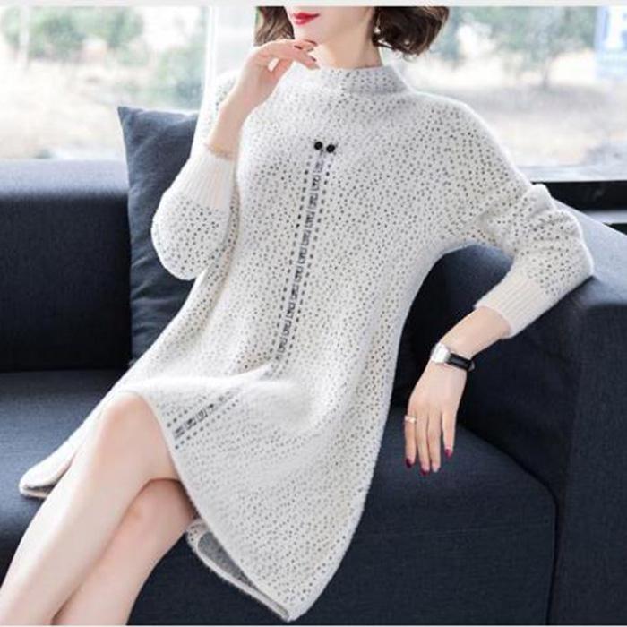 Loose and Versatile Mid-length Bottoming Shirt Half High Collar Fall/winter Pullover Blouse Solid Color Thick Sweater Women