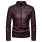 Men's Slim Stand Collar Leather Top Casual Waterproof Leather Jacket