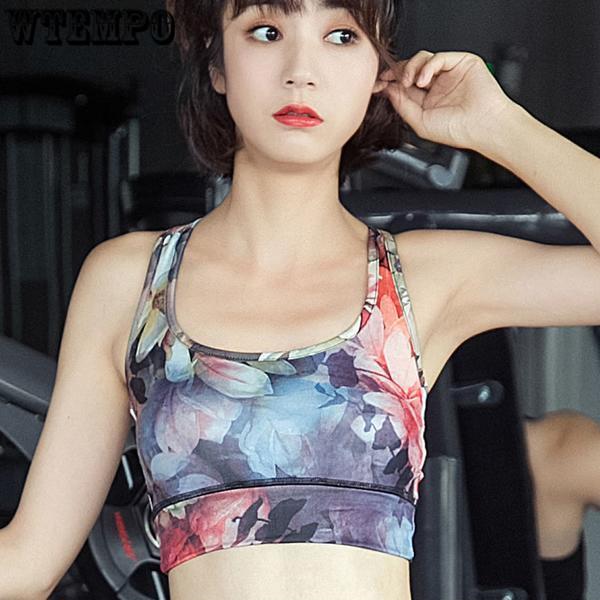 Print Women Yoga Sports Bra Medium Impact Floral Print Backcross Yoga Bra Running Workout Bra