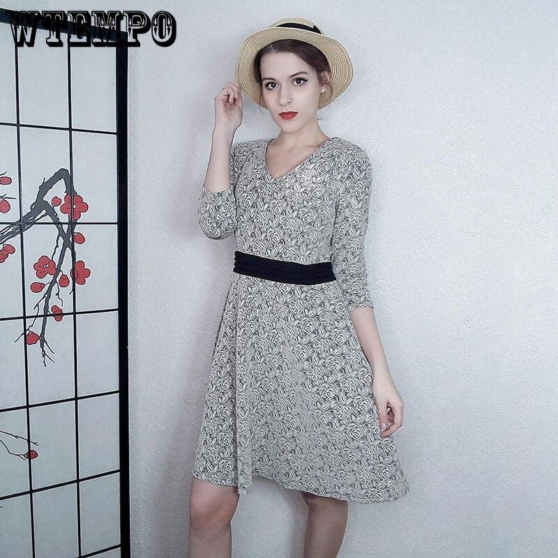 Rose Floral Dresses for Women V Neck Slim Big Hem Short Sleeve Dress Boho Maxi Dresses Spring Autumn Casual Female Clothes