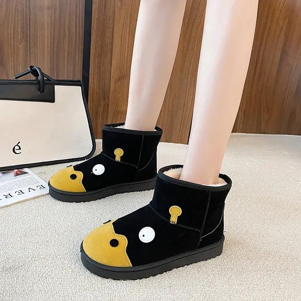 Winter Korean Flat Snow Boots Women Cute Cartoon New Short Boots Thick Waterproof Warm Cotton Shoes