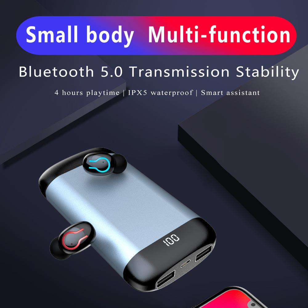 Stereo Bluetooth Earphones V5.0 Headphone Sports Waterproof Earbuds with Dual Mic 6000mAh Power Bank
