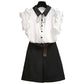 Pofulove Skirt Set Summer Lady Sleeveless  Bowknot Shirt Wide-leg Shorts L Two-piece Set for Work