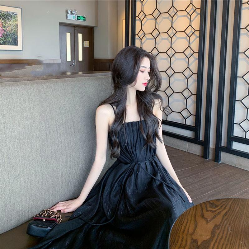 White Suspender Dress Female Summer French Retro Niche First Love Temperament Over The Knee Long Dress