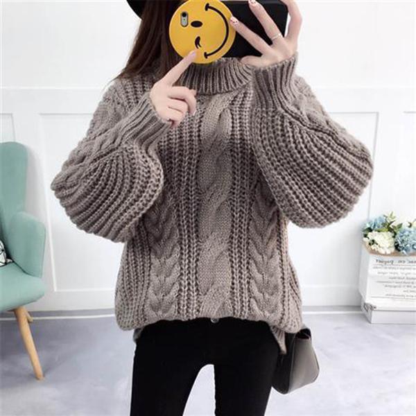 Autumn and Winter Retro Turtleneck Sweater Korean Lantern Sleeve Loose Top Fashion Casual Women Sweater