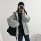 Women's Zipper Hooded Sweater Spring and Autumn Korean Version of The College Style Loose Solid Color Long-sleeved Cardigan Jacket