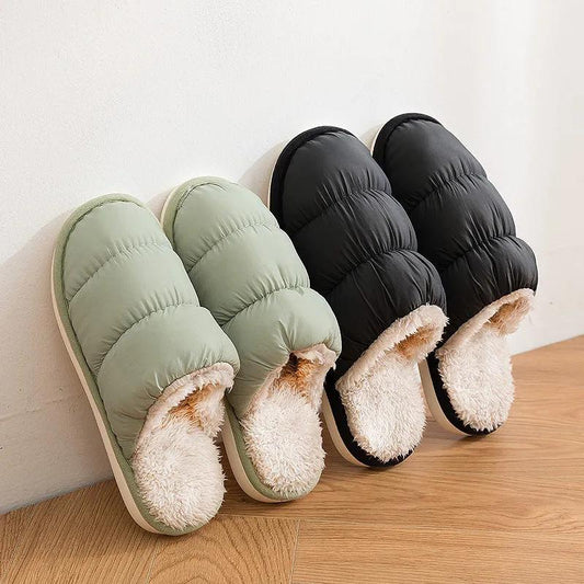 Cotton Slippers Women Thick Fleece Plus Size Couple Winter Shoes Black Plat Non Slip Men Slides