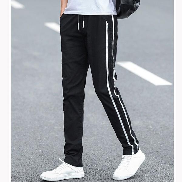 Spring Summer Casual Pants Men's Loose Youth Sports Pants All-match Trousers Solid Color Stripes Pencil Pants