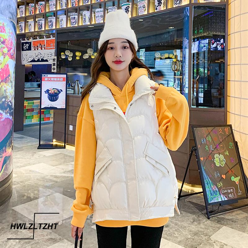 Women's Sleeveless Jacket Quilted Solid Stand Collar Zipper Ladies Casual Winter Vest Pockets Fashion Waistcoat for Female