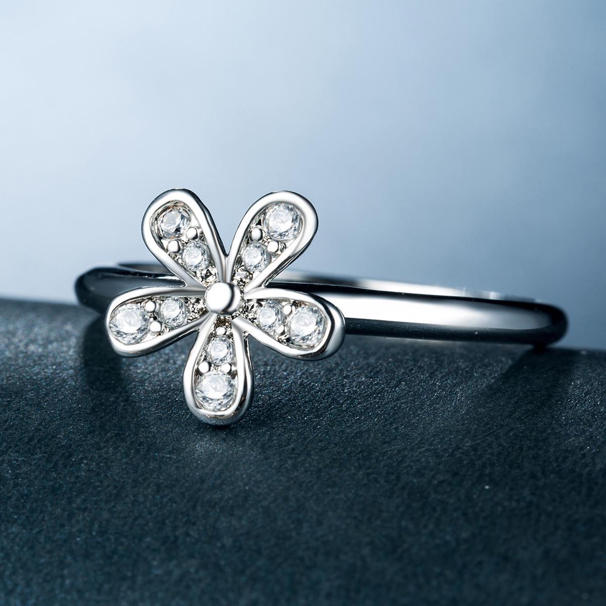 Valentine's Day Jewelry Vintage Flower Shape Zircon Ring Simple Floral Zircon Ring Tail Ring for Women Gift