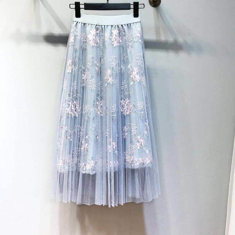 Long Lace Skirt Pink/gray/apricot Midi Ladies Skirt Women High Waist Korean Skirt Elastic Waist Long Skirt Clothes