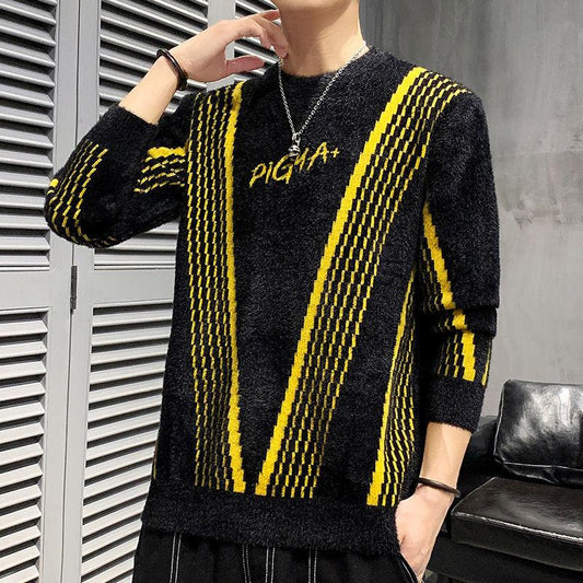 Men's Thick Sweater Autumn and Winter Round Neck Men's Knitted Sweater Warm Top, Clothes Will Not Pilling or Shed Hair