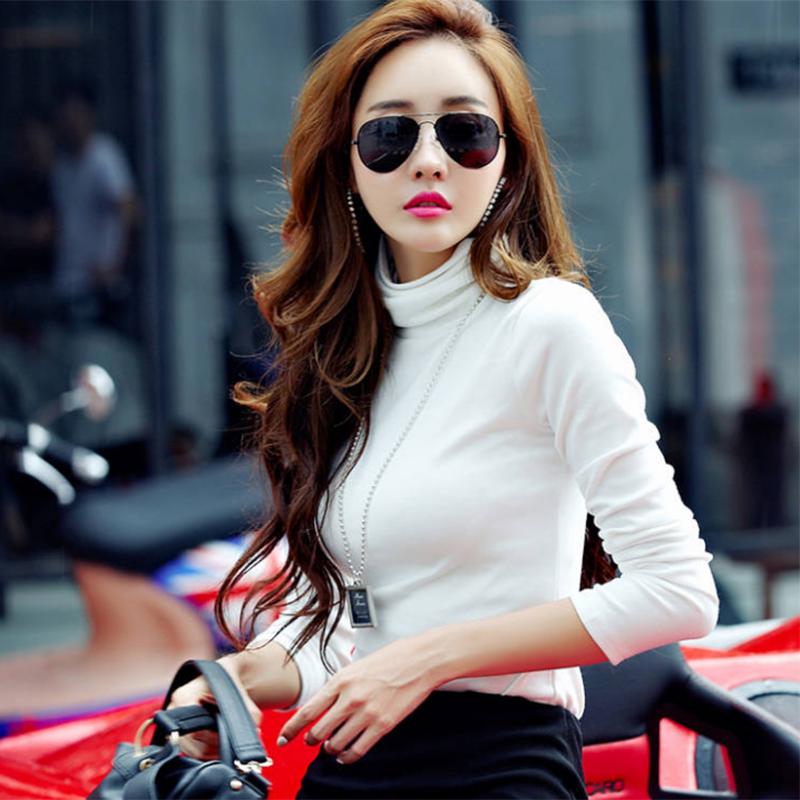 Pofulove Plus Velvet Turtleneck Bottom Shirt Winter Long Sleeve Warm Cotton Korean Slim Fit