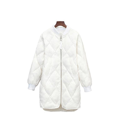 Women's Down Jacket Mid-length Lightweight Baseball Uniform Korean Loose White Duck Down Jacket