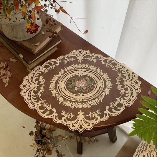European Oval Lace Embroidered Coaster Bedroom Study Kitchen Cup Table Mat Food Fruit Plate Cover Cloth