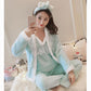 Women's Winter Pajamas Set Thickened Coral Fleece Sweet Cute Sexy Plush Suspenders Top Bottoms Four-piece Set Flannel Homewear Hairband