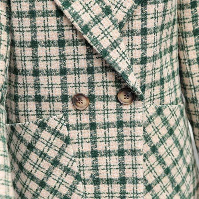 Coat Women's Spring and Autumn Plaid Woolen Coat Mid-length Slim Trench Coat